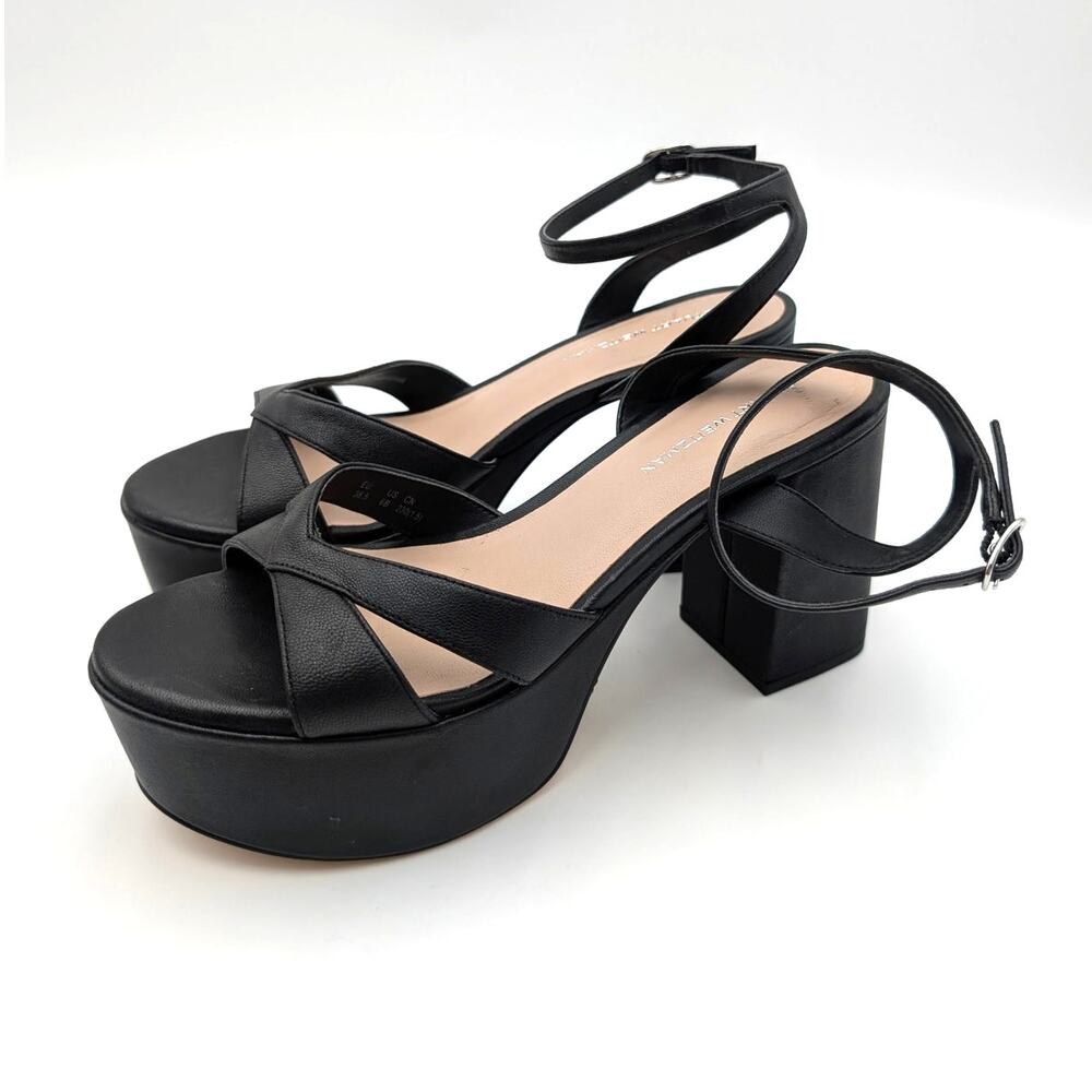 Stuart Weitzman Miami Platform Heel Sandals Women's Black Size US6B EU36.5